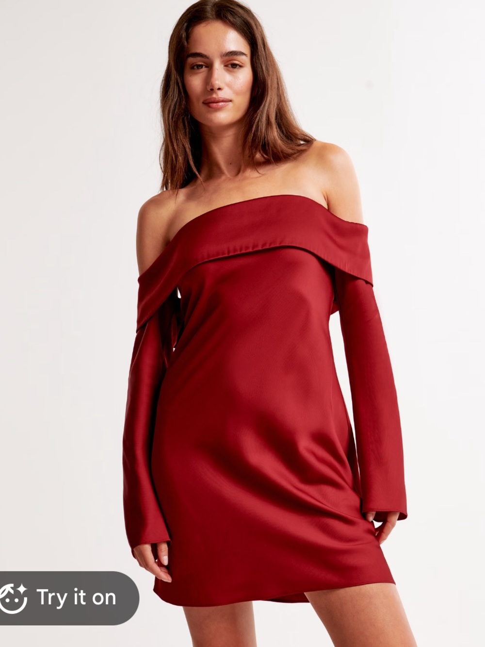 Abercrombie & Fitch Long-Sleeve Off-The-Shoulder Satin Mini Dress